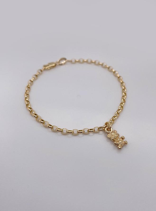 9ct Yellow Gold Oval Belcher Link Teddy Bear Charm Bracelet All Sizes Available