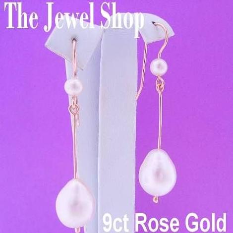 9ct Rose Gold Large Teardrop Freshwater Pearl Drop Hook Earrings