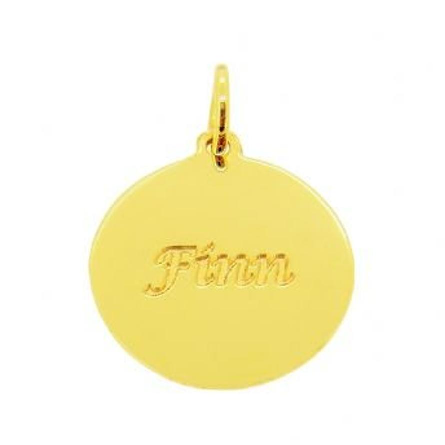 9CT YELLOW GOLD 16mm PERSONALISED CIRCLE COIN PENDANT CHARM