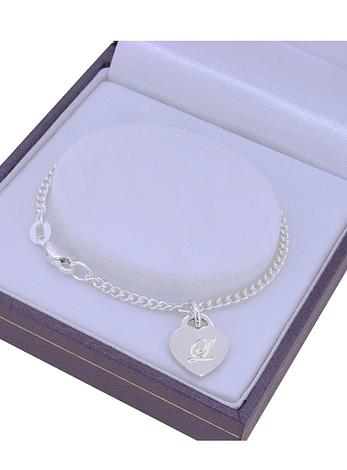 9ct White Gold 9.5mm Heart Tag Charm Curb Baby Child Bracelet
