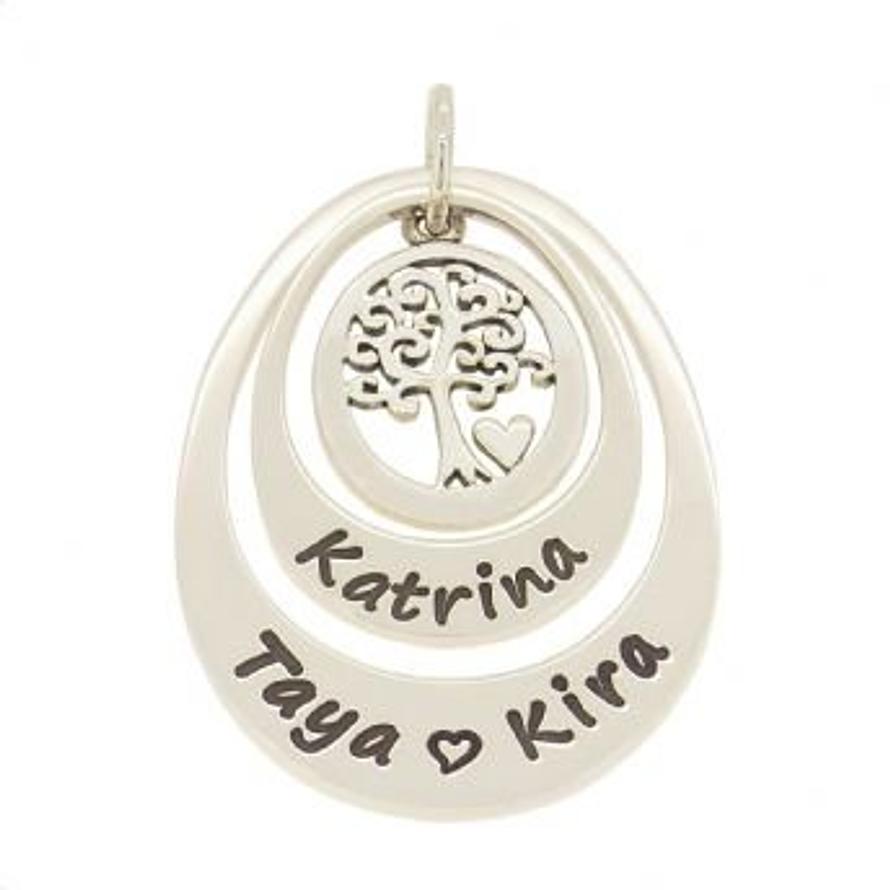 SMALL MEDIUM DOUBLE OVAL PERSONALISED FAMILY TREE OF LIFE NAME PENDANT