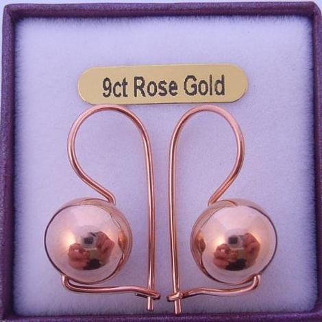 9ct Rose Gold 10mm Ball Euroball Earrings