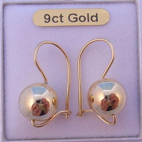 9ct Gold 10mm Euroball Hook Earrings