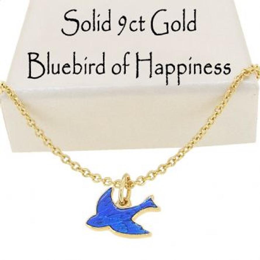 9CT YELLOW GOLD 10mm BLUEBIRD OF HAPPINESS CHARM NECKLACE