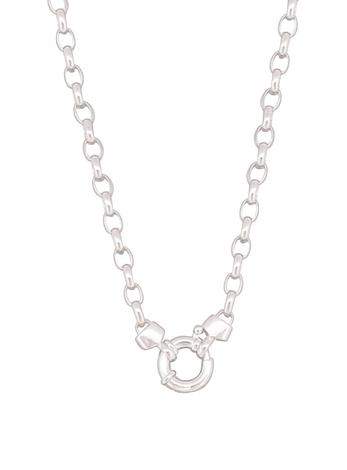 Unisex Sterling Silver Oval Belcher Chain Bolt Ring Necklace