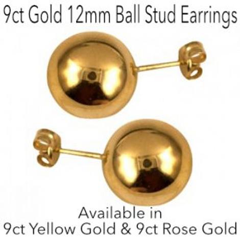 9ct Gold 12mm Ball Stud Design Earrings