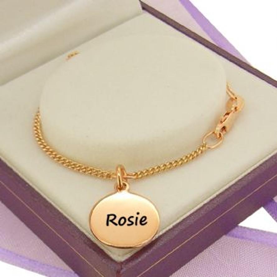 PERSONALISED 9CT ROSE GOLD 12mm COIN CHARM CURB BRACELET