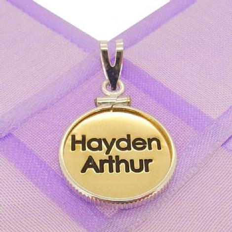 9ct Gold 16mm Coin Frame Personalised Name Pendant -16mm-Cf-9y