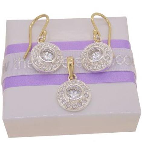 9ct Yellow Gold White Cubic Zirconia Cz Pave Cluster Hook Earrings and Pendant