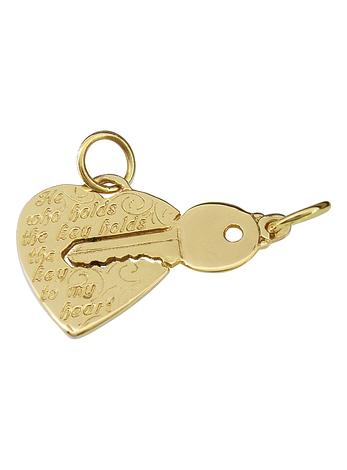 Split Love Heart & Key Charm Pendant in 9ct Yellow Gold