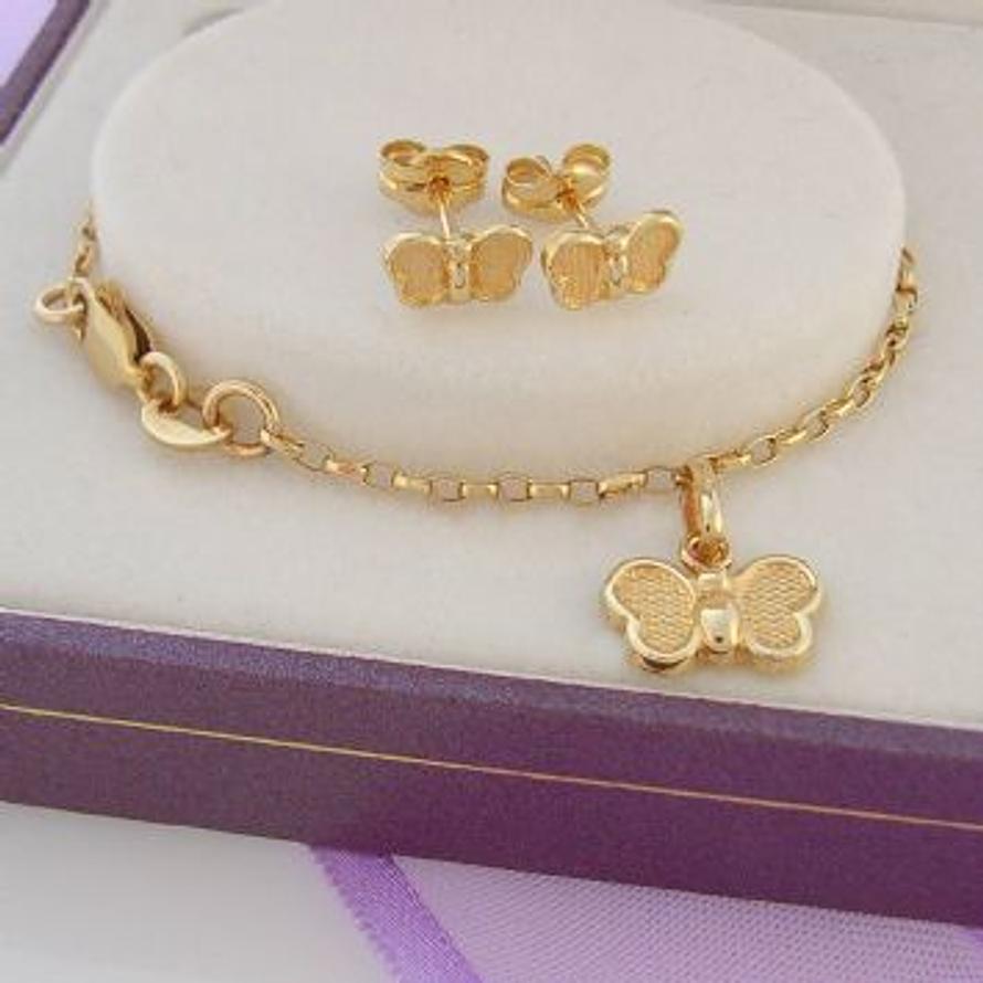 9CT YELLOW GOLD BUTTERFLY EARRINGS & BRACELET GORGEOUS SHIMMERING GIFT BOX