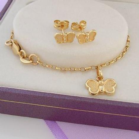 9ct Yellow Gold Butterfly Earrings & Bracelet Gift Set