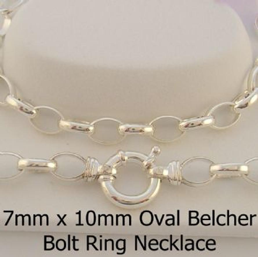 STERLING SILVER 7mm x 10mm OVAL BELCHER CHAIN BOLT RING NECKLACE -N-925-BO4-BR