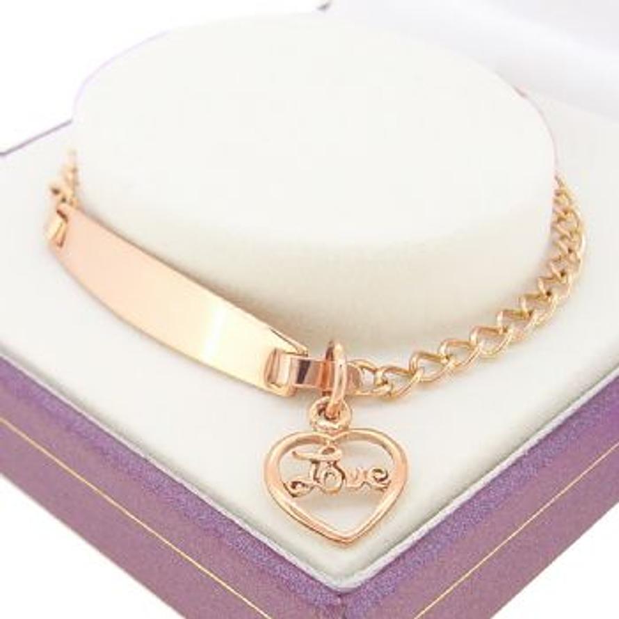 9CT ROSE GOLD CURB IDENTITY LOVE in my HEART CHARM BRACELET