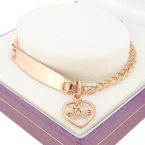 9ct Rose Gold Curb Identity Love in My Heart Charm Bracelet