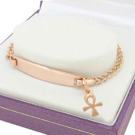 9ct Rose Gold Curb Identity Baby Ankh of Life Charm Bracelet