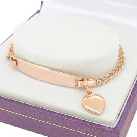 9ct Rose Gold Curb Identity Heart Charm Bracelet