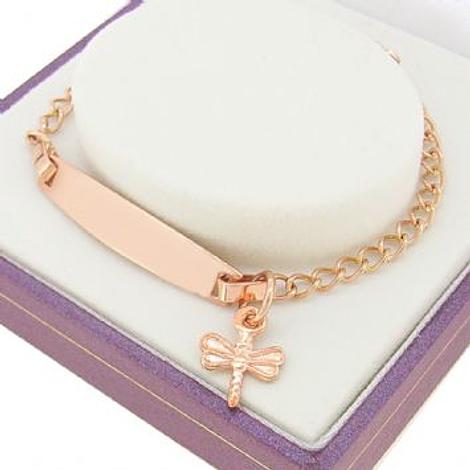 9ct Rose Gold Curb Identity Dragonfly Charm Bracelet
