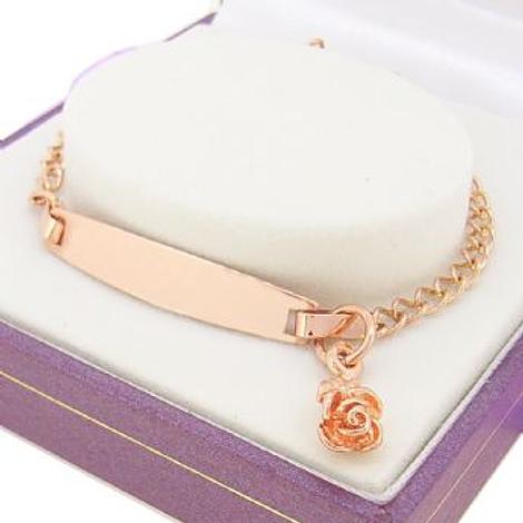 9ct Rose Gold Curb Identity Beautiful Rose Charm Bracelet