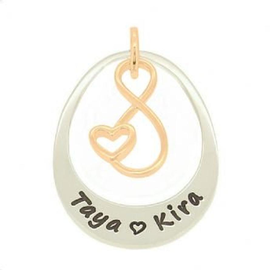 STERLING SILVER 27mm OVAL PERSONALISED 9CT ROSE GOLD INFINITE LOVE INFINITY NAME PENDANT