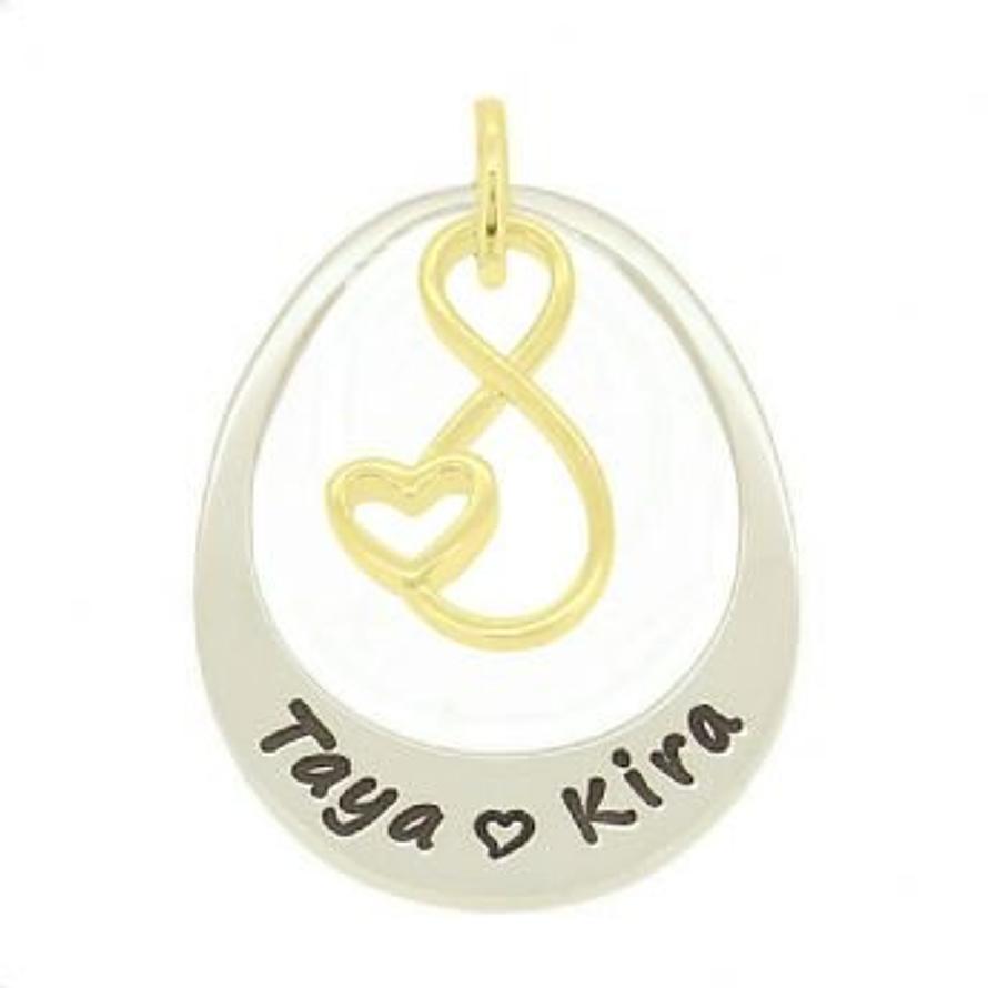 STERLING SILVER 27mm OVAL PERSONALISED 9CT GOLD INFINITE LOVE INFINITY NAME PENDANT