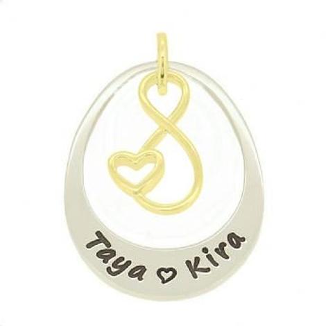 Sterling Silver 27mm Oval Personalised 9ct Gold Infinite Love Infinity Name Pendant