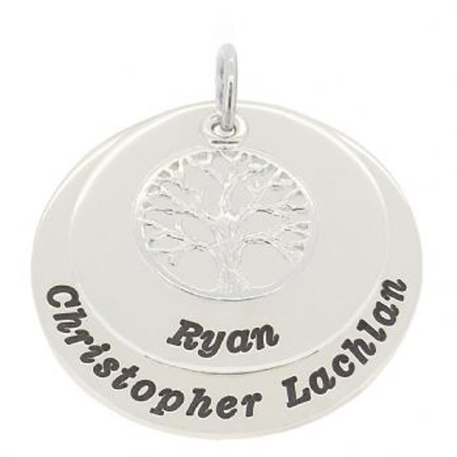 STERLING SILVER 30mm COIN 25mm COIN TREE OF LIFE PERSONALISED NAME PENDANT