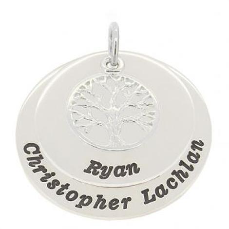 Sterling Silver 30mm Coin 25mm Coin Tree of Life Personalised Name Pendant