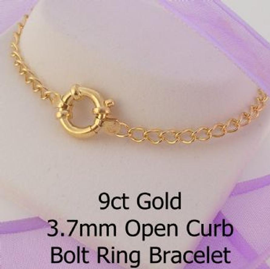 9CT GOLD 3.7mm CURB CHAIN BOLT RING BRACELET -BLET-9Y-OC2