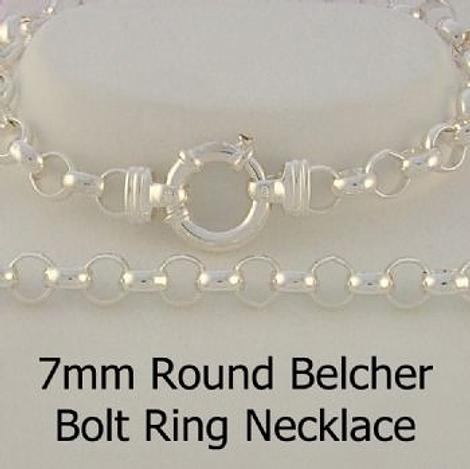 Sterling Silver 7mm Belcher Bolt Ring Necklace