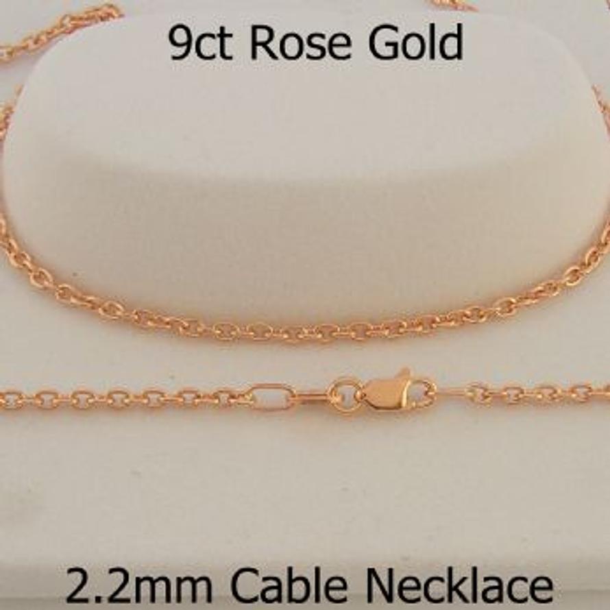 9CT ROSE GOLD 2.2mm CABLE CHAIN NECKLACE -N-9R-CA60