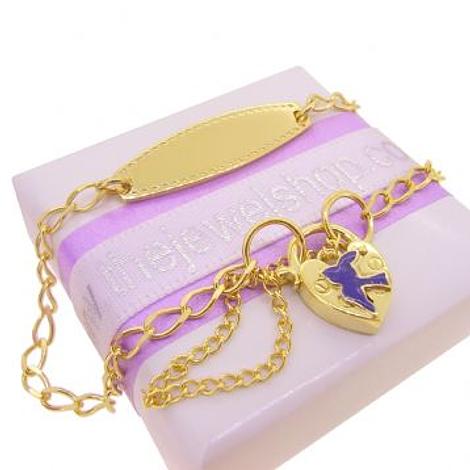 9ct Gold Curb Bluebird Padlock Charm Bracelet 16cm