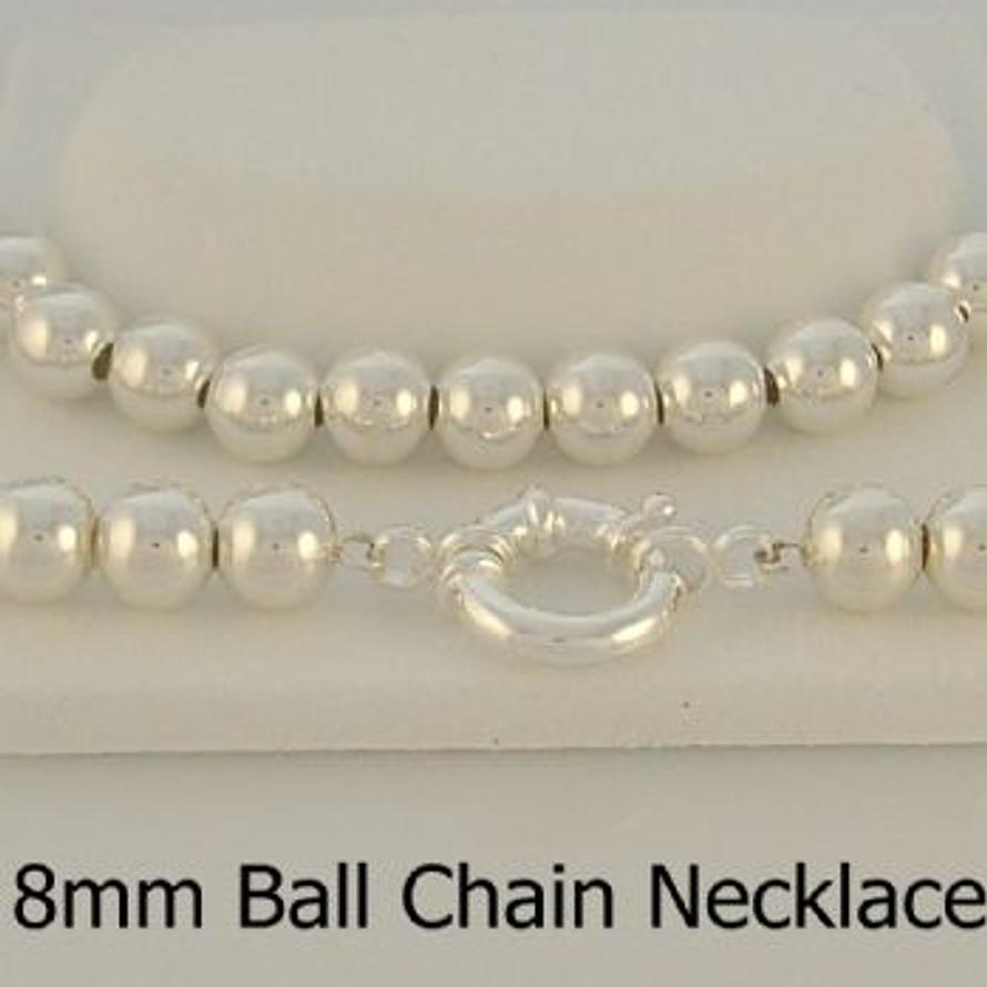 STERLING SILVER 8mm BALL CHAIN BOLT RING NECKLACE -N-925-8mmBALL-BR