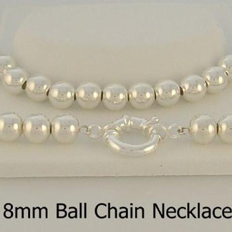 Sterling Silver 8mm Ball Chain Bolt Ring Necklace