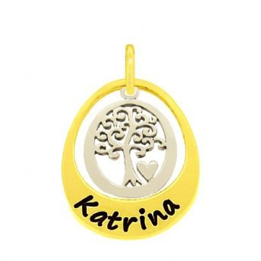 9CT GOLD 19mm SMALL OVAL PERSONALISED FAMILY TREE OF LIFE NAME PENDANT