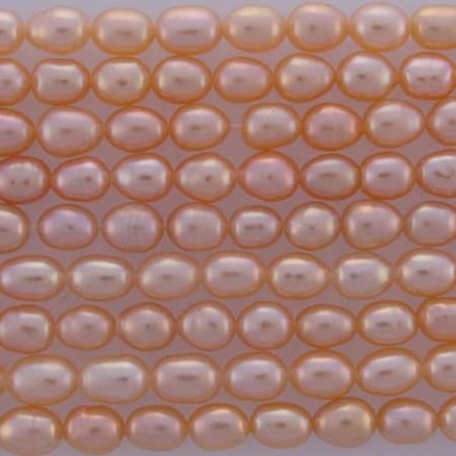 No.2 FRESHWATER PEARLS RICE 4-5mm x 6-7mm 38cm PEACH LOOSE STRAND