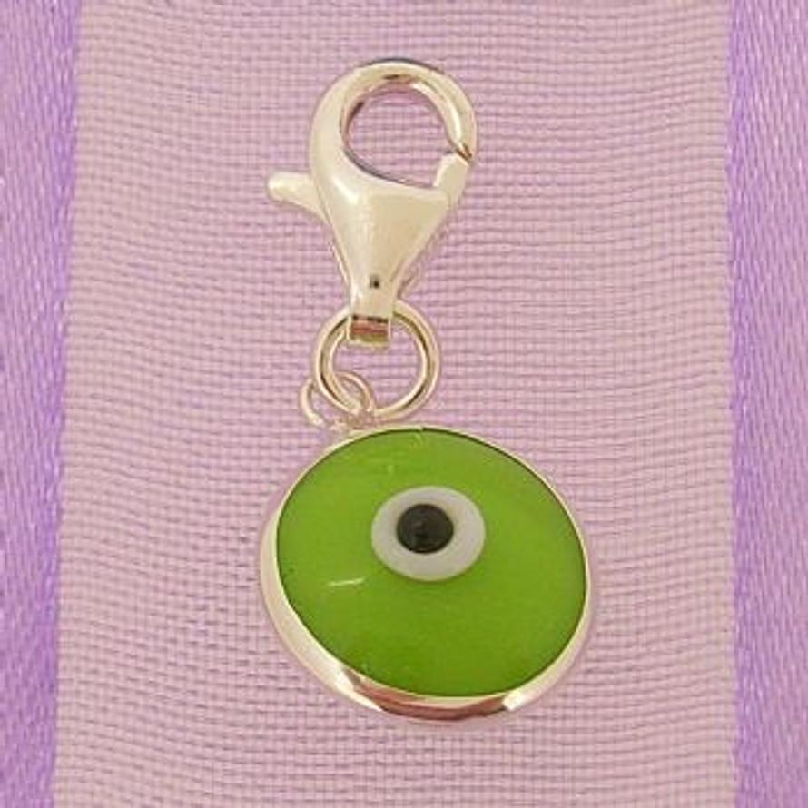 GREEN EVIL EYE PROTECTOR CLIP ON CHARM STERLING SILVER -CH-EVIL-Green-pct9