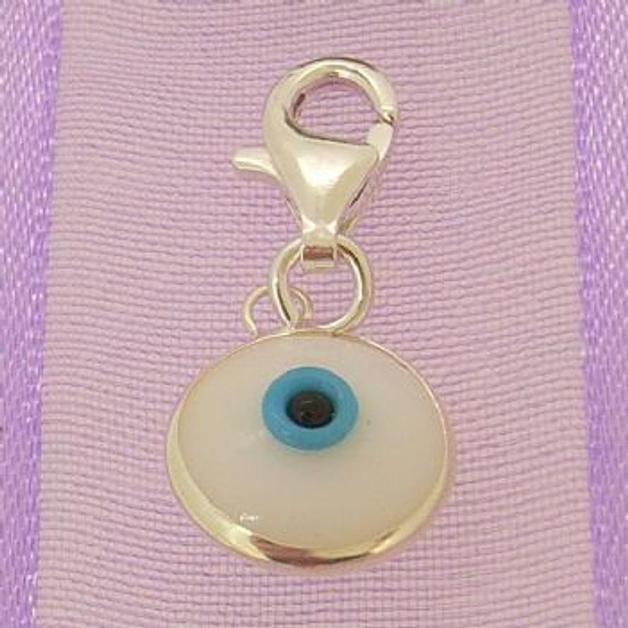 WHITE EVIL EYE PROTECTOR CLIP ON CHARM STERLING SILVER -CH-EVIL-White-pct9