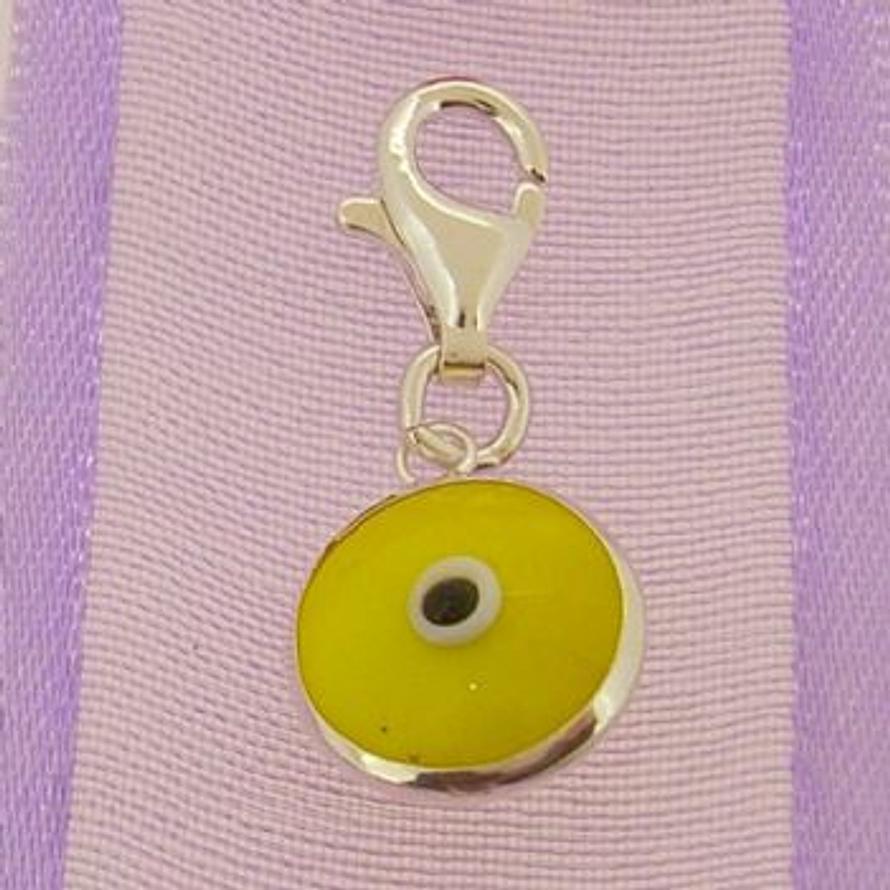 YELLOW EVIL EYE PROTECTOR CLIP ON CHARM STERLING SILVER -CH-EVIL-Yellow-pct9