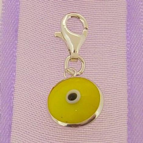 Yellow Evil Eye Protector Clip on Charm Sterling Silver -Ch-Evil-Yellow-Pct9