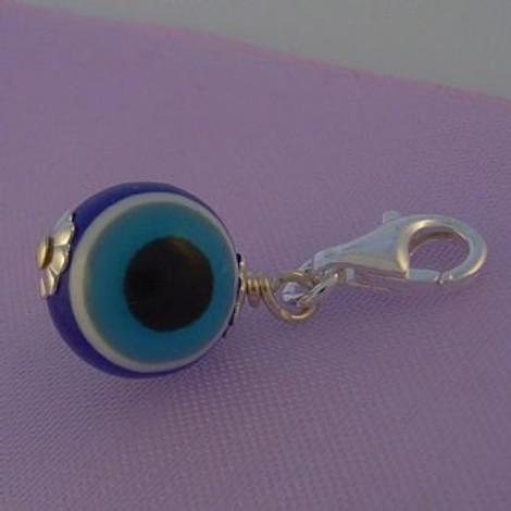 Sterling Silver Acrylic Ball Bead Evil Eye Clip Charm