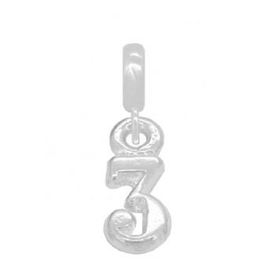 STERLING SILVER NUMBER THREE EUROPEAN BEAD CHARM