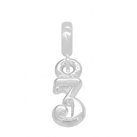 Sterling Silver Number Three European Bead Charm