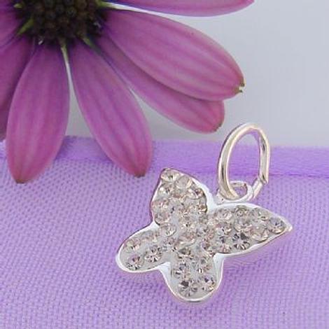 Sterling Silver 12mm Crystal Butterfly Charm Pendant -Ss Cp Jc-Ew1739cr