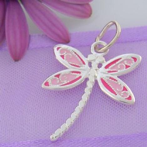 Sterling Silver 16mm Pink Dragonfly Charm Pendant -Ss Cp Jc-Ew460
