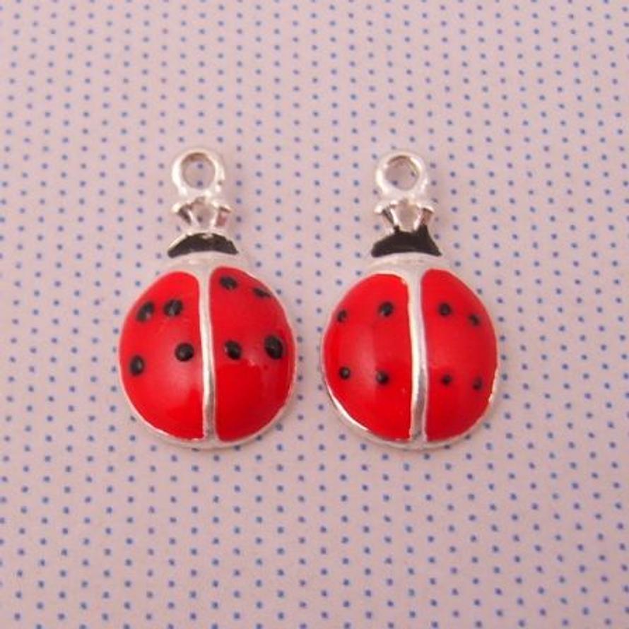 1 x PAIR STERLING SILVER 8mm LADYBUG SLEEPER CHARMS