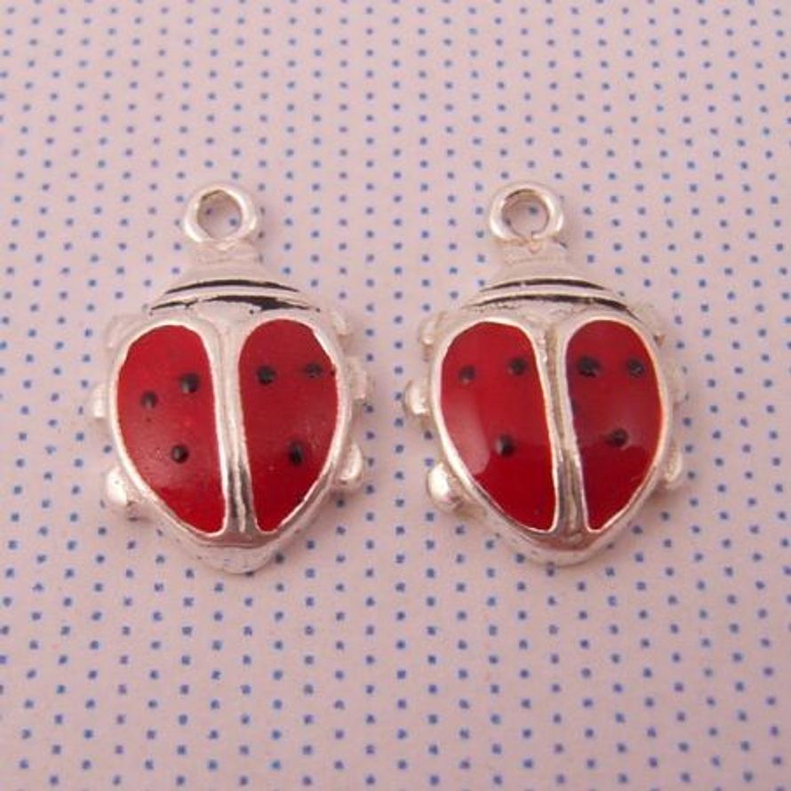 1 x PAIR STERLING SILVER 9mm LADYBUG SLEEPER CHARMS