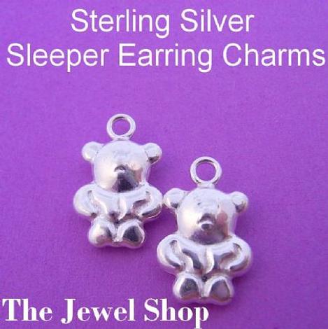 1 X Pair Sterling Silver 9mm Teddy Bear Sleeper Charms