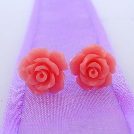 Sterling Silver 10mm Pink Resin Flower Stud Earrings