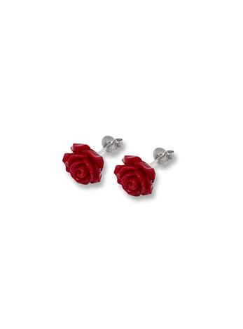 Sterling Silver Red Resin Flower Stud Earrings